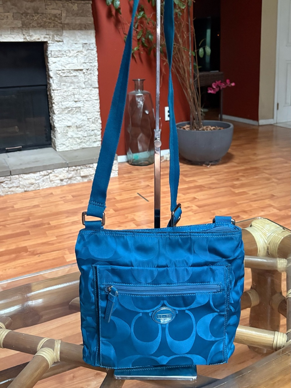 Coach Teal Signature Nylon Crossbody Bag - Picture 3 of 6